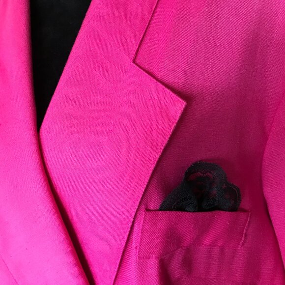 Carriage Court Hot Pink Blazer: Vintage 70s Fuchsia Suit Jacket Black Lace 24W - Picture 3 of 10